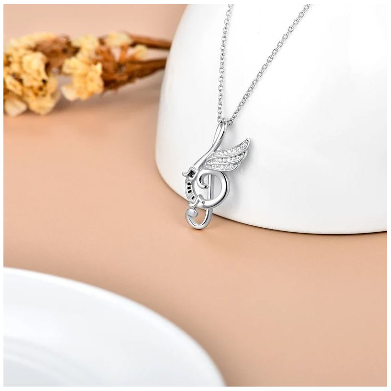 Sterling Silver Music Note with Dream Wing Piano Treble Clefs
