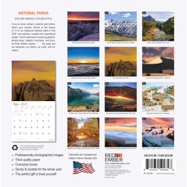 RED EMBER National Parks with Inspirational Quotes 2025 Wall Calendar 12 Month | 12" x 24" Open | Thick & Sturdy Paper | Giftable | Calendar 2025