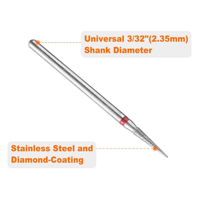 HARFINGTON 5pcs 200-230 Grits Diamond Grinding Bit 2mm Tapered Head