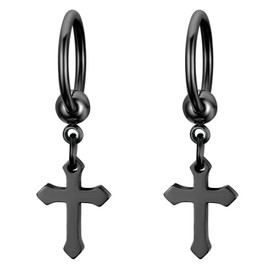 Flongo Men's Creole Earrings, Women's Earrings, Stainless Steel Stud Earrings, Silver, Black, Gold, Multicoloured Stud Necklace, Crucifix Pendant, Vintage, Stainless Steel, Black