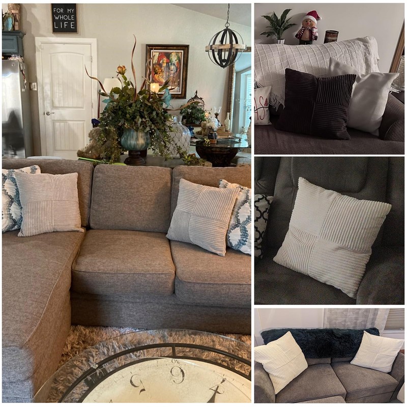 FDTERN Set of 2 Cream Beige Corduroy Christmas Cushion Covers,