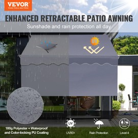 VEVOR Manual Retractable Awning, 118" Outdoor Retractable Patio Awning Sunshade Shelter, Adjustable Patio Door Window Awning Canopy with 39" Sun Shade Curtain for Backyard, Garden, Balcony