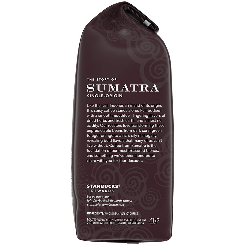 Starbucks Sumatra Coffee, Whole Bean, 12-Ounce Bags (Pack of 3)