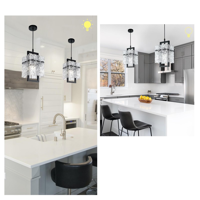 IKK Black Crystal Pendant Light for Kitchen Island, Luxury Water