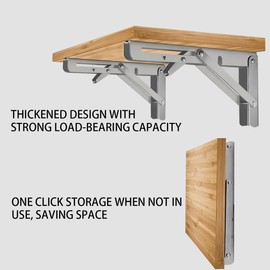 Stainless Folding Shelf Brackets - Heavy Duty Stainless Steel Collapsible Shelf Bracket for Bench Table, Space Saving DIY Bracket, Max Load: 550lb (8 INCH-2PCS)