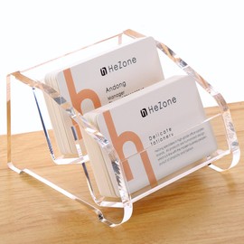 HeZone Acrylic Business Card Holder For Desk, Clear Business Cards Holder 2 Tier 2 Slots,Business Card Holder Display For 100 Business Cards(2 Tier-H)