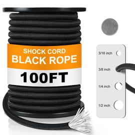 Wesnoy 3/8 Inch 100 ft Bungee Shock Cord Rope Heavy Duty Kayak Bungee Elastic Stretch Shock Cord Black Polyester Stretch Rope for DIY Projects Kayak Strap Tie Downs Camping Tent Crafting