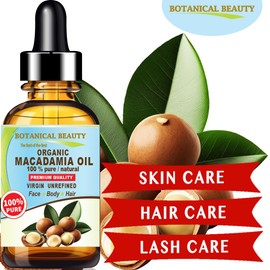 Botanical Beauty ORGANIC MACADAMIA OIL 100% Pure Natural VIRGIN UNREFINED Cold-Pressed Carrier Oil 2 Fl oz 60 ml for Face, Skin, Body, Hair, Lip, Nails. Rich in Vitamin E