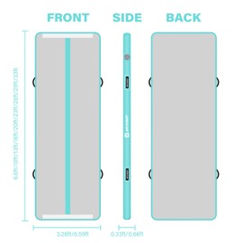 AKSPORT Air Mat Tumble Track 10ft 13ft 16ft 20ft Inflatable Air Gymnastics Mat 4/8 inches Thickness Air Tumbling Mat for Home Use/Tumble/Gym/Training/Cheerleading/Yoga（6.56ft mint green)