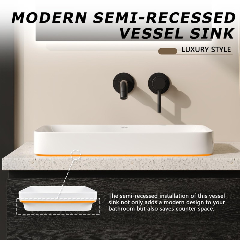 DeerValley Bathroom Vessel Sink, 19.29'' x 11.81'' x 4.72'' Semi