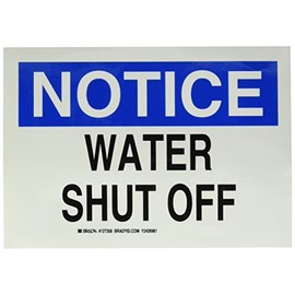 Brady 127358 Fire Safety Sign, Legend "Water Shut Off", 7" Height, 10" Width, Black and Blue on White