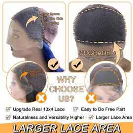 Suresen 34 Inch Blue Lace Front Wigs Human Hair 180% Density 13x4 HD Transparent Lace Front Human Hair Wigs Pre Plucked Dark Blue Body Wave Glueless Real Hair Wig for Women