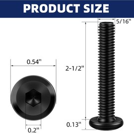 MewuDecor 5/16-18 x 2-1/2" Flat Head Socket Head Screw Furniture Bolts Countersunk Connector Screws, Stainless Steel 18-8 (304), Black Oxide, Fully Threaded, 10 PCS