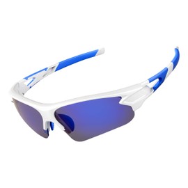 Polarized Sports Sunglasses for Men Women Youth Baseball Fishing Cycling Running Golf Motorcycle Tac Glasses UV400 (White Blue)