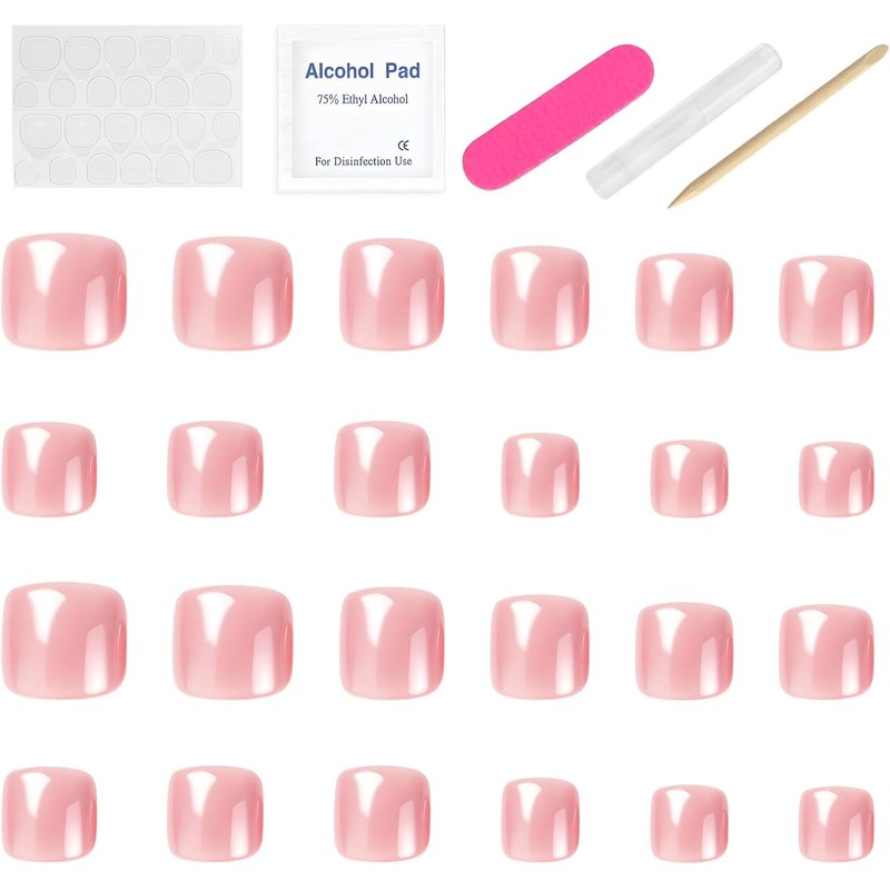 24Pcs Uñas Postizas para Pies, Uñas Press On Cortas Francesas