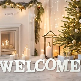 AOCEAN 10 Inch White Big Wood Letters, Unfinished Wooden Letters for Wall Decor Decorative Standing Letters Slices Sign Board Decoration for Craft Home Party Projects (W)