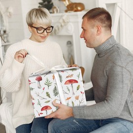 SaringSwoon Mushroom Wrapping Paper for Kids Adults - Black White Gift Wrap With Mushroom Floral Butterfly Woodland Design for Birthday Spring Mother's Day Christmas - 20×29 Inches, 8 Folded Sheets