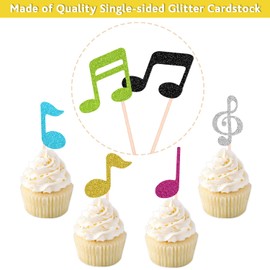 36 piezas de decoración de cupcakes con notas musicales para decoración de fiestas temáticas de música, colorido símbolo musical con purpurina, para niños, baby shower, suministros de fiesta de cumpleaños