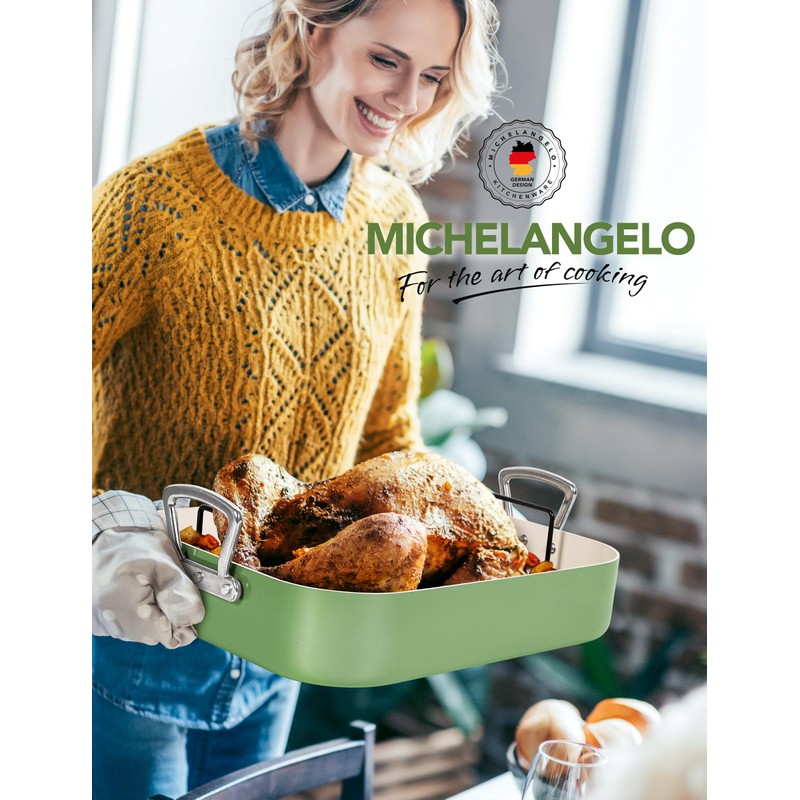 MICHELANGELO Nonstick Ceramic Roasting Pan with Rack, Turkey Roasting Pan