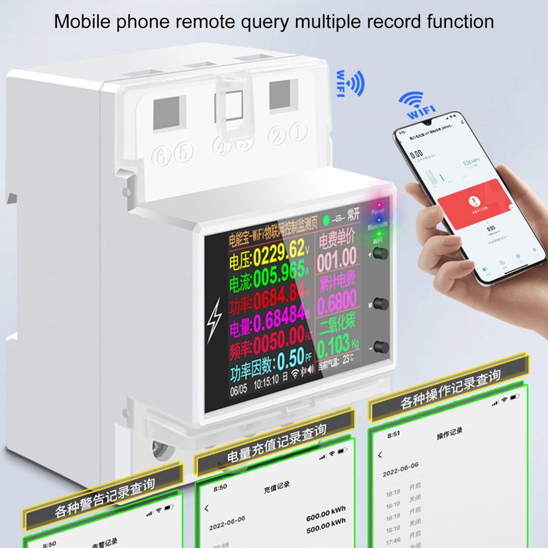 Multifunctional Power Meter DIN Rail 2.4in TFT Display Electric Energy