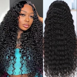 Sedbud Glueless Wigs Human Hair Pre Plucked Pre Cut Wear and Go Glueless Wig for Beginners 5x5 Deep Wave Lace Front Wigs Human Hair 180% Density for Black Women Natural Black 30 Inch