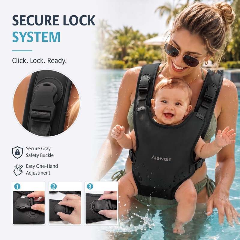 Water Baby Carrier, Quick-Dry Neoprene Infant Sling,Black
