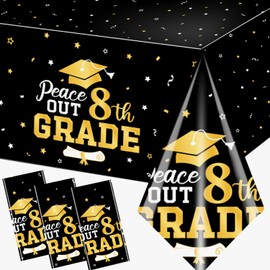Dydamud 8th Grade Graduation Decorations Black and Gold 8th Grade Party Tablecloth Peace Out 8th Grade Table Covers Class of 2025 Graduation Table Cloth for Congrats Grad Party
