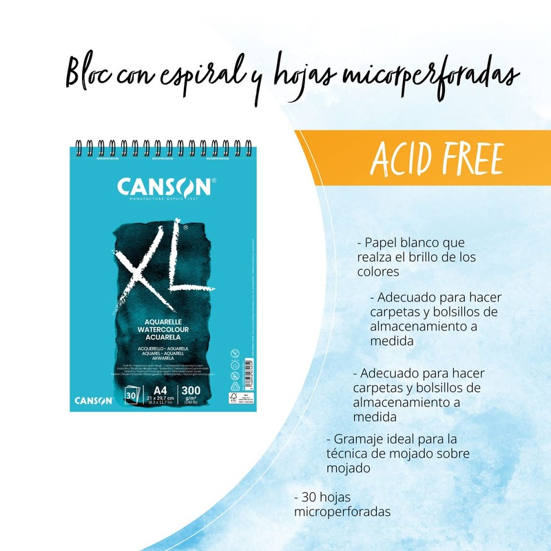 Canson XL Aquarelle A4 Pack with 30 Sheets, Watercolour 12