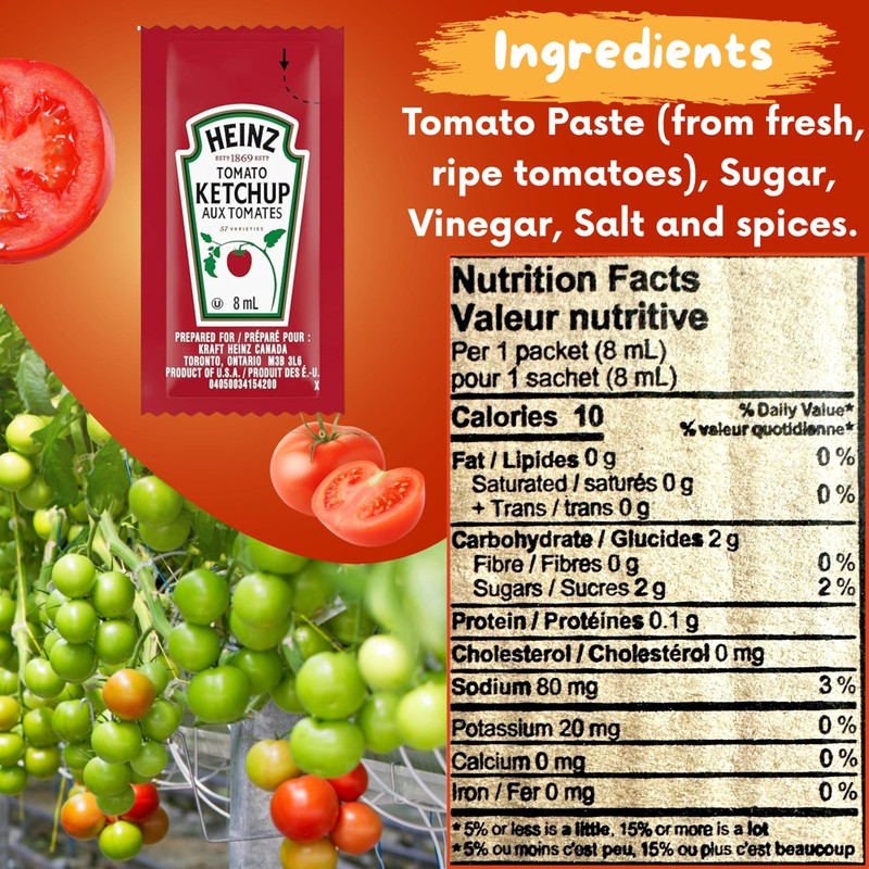 Heinz Condiment Packets Ketchup and Mustard (100 Total; 50 Each