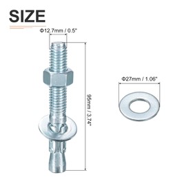 DTGN 1/2" x 3-3/4" Wedge Anchors - 5Pack - Good for Cement and Concrete Wall - Carbon Steel Zinc Plated Screw Bolt Nut Expansion Tube Fasteners