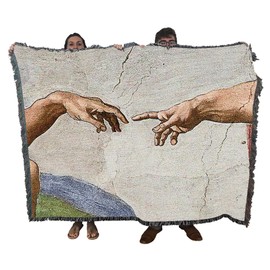 Pure Country Weavers Hands of God and Adam Blanket by Michelangelo - Sistine Chapel Creation of Adam - Fine Art Gift Tapestry Throw Woven from Cotton - Made in The USA (72x54)