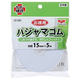 KAWAGUCHI Economy Pajama Elastic, Width 0.59 inches (15 mm) Length 16.4 feet (5 m) Roll, White, 93-366