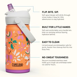 CamelBak Thrive Flip Straw Kids Bite Valve Stainless Steel Water Bottle Butterfly Rainbow, 12oz