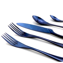 JASHII Luxury Jubilee Blue Flatware Set 20-Piece Iridescent Silverware Sets Replace Black Mirror Polished, 18/10 Stainless Steel Utensils For 4,Dinner Knife STEAK Knife Fork DINNER DESSERT Spoon