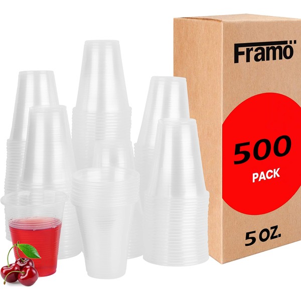 5 Oz Clear Plastic Cups by Framo, For Any Occasion, Disposable Transparent Ice Tea, Juice, Soda, and Coffee Glasses for Party, Picnic, BBQ, Travel, and Events (500 ct)