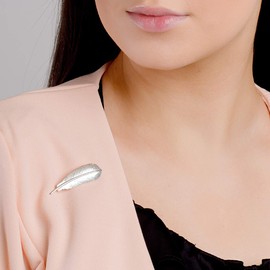 Sterling Silver Bird Feather Pin - Scarf, Lapel Brooch - Ladies & Men's Statement Brooch