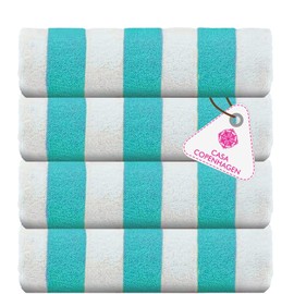 CASA COPENHAGEN Cabana Beach Designed in Denmark Rough and Tough, Quick Dry, Pool, Bath & Shower 30x60 inches 4 Pieces Cotton Beach Bath Towels Set - Turquoise
