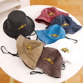 LYZOURBB Baby Boys Girls Bucket Sun Hat Toddler Kids UPF50+ Wide Brim Summer Bucket Hat with Excavators for 2-8Years Denim Blue