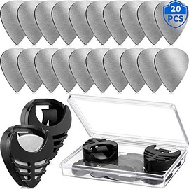 20 Piezas Púas De Guitarra De Metal Púas De Acero Inoxidable Púas De Guitarra Soporte Negro Con Púas Estuche De Almacenamiento Accesorios De Guitarra Regalos Para Guitarra Eléctrica Bajo Ukelele