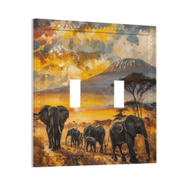 Huzdzhy Decorative Art Light Switch CoversMount Kilimanjaro Elephant Trek 2 Gang Double Toggle Wall Plate Decorative Switchcover Electrical Switchplate