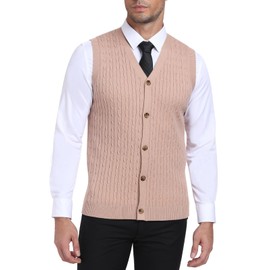 PCEAIIH Men's Gilets Knit Sweater Vest V Neck Sleeveless Cardigan Top with Buttons Classic Business Gentleman Knitwear Apricot