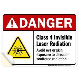 ANSI Danger Class 4 Invisible Laser Radiation Avoid Eye Or Skin Exposure Sign, 10x7 Inches, 4 Mil Vinyl Decal Stickers Weather Resistant, Made in USA by My Sign Center