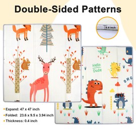 Dovesail Foldable Baby Play Mat, 47" x 47" Baby Playmat for Playpen, 0.4 inch Thick Waterproof Reversible Foam Play Mat for Infant Crawling Baby for 50x50 Playpen