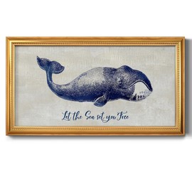 Renditions Gallery Whale Poster for Home Decor Let The Sea Set You Free Canvas Artwork Paintings & Prints for Bedroom Office Kitchen - 29"X53" Gold Frame GAL012