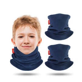 Aegend Neck Warmer for Kids 2 Pack, Double-Layer Fleece Ski Neck Gaiter for Boys Girls (Age 4-12, Deep Blue)
