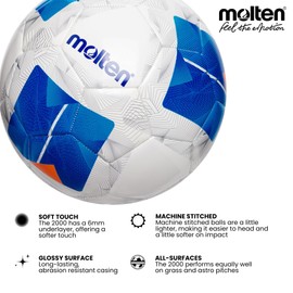 Molten Vantaggio 2000 Soft Touch Football | Premium Training Ball | Thick 6mm Cushion Foam Added Softness | Enjoy the Speed | Smooth PU Leather | Size 5 - Boys and Girls Aged 14 plus and Adults