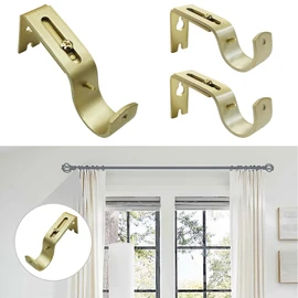Adjustable Curtain Rod Wall Bracket Hooks, Set of 3, Gold,for 1 Inch Diameter Curtain Rod,Curtain Holders,Curtain Rod Brackets,Curtain Rod Hooks for Wall, Curtain Brackets