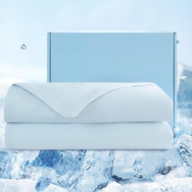 VK·LIVING Cooling Comforter King Size, Q-Max>0.55, Outlast® Tech Double Sided Cooling Blanket for Hot Sleepers, Breathable Summer Quilt, Lightweight Soft Cool Duvet, Blue, 90x108 Inches