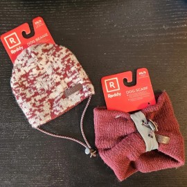 Reddy Reflective Dog Cat Adjustable Sweater Scarf Maroon & Camo Beanie Hat XS/S