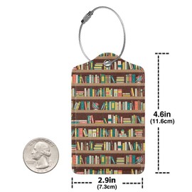 2 Pack Bookshelves Luggage Tags for Suitcases, PU Leather Bag Travel Suitcase Name ID Label and Metal Loop, Birthday Gift for Student Women Men